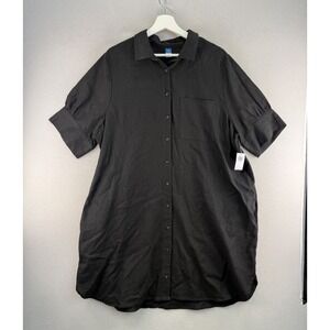 Old Navy Women's Sz XL Black Linen Blend Button-Down Mini Shirt Dress NWT